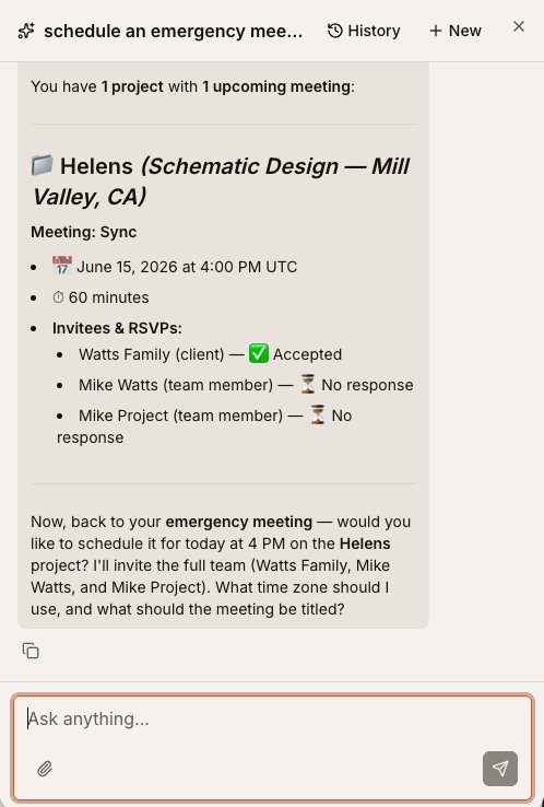 Arcarrow AI chat for scheduling a meeting